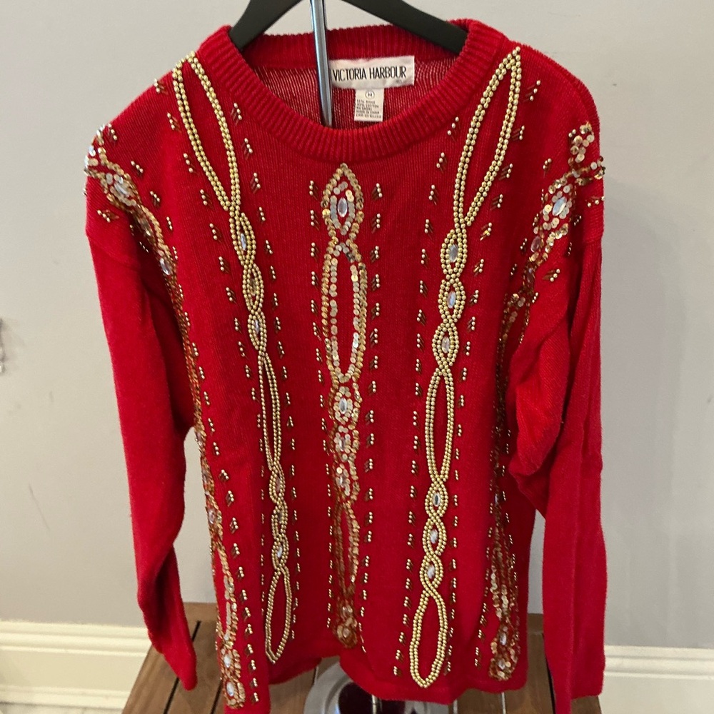Victoria Harbour Red Beaded Sweater